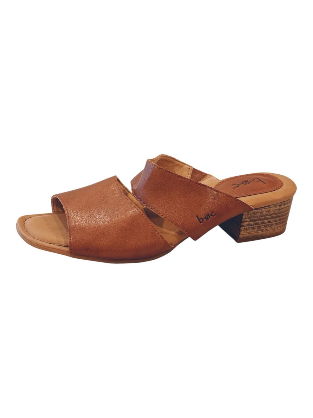 b.o.c. Brown Double Strap Block Heel Mule Sandals 9W